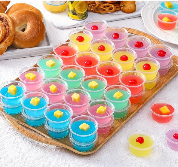Choice Set of 400, 2 oz Stackable Food Safe Disposable Plastic Portion Condiment Dipping Sauce Cups, Small Containers for Salad Dressing, Jello Shot Cups