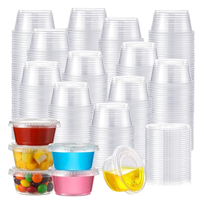 Choice Set of 400, 2 oz Stackable Food Safe Disposable Plastic Portion Condiment Dipping Sauce Cups, Small Containers for Salad Dressing, Jello Shot Cups