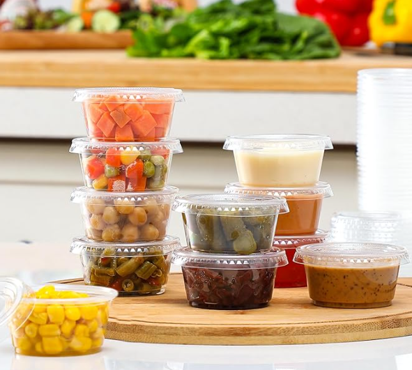 Choice Set of 400, 2 oz Stackable Food Safe Disposable Plastic Portion Condiment Dipping Sauce Cups, Small Containers for Salad Dressing, Jello Shot Cups